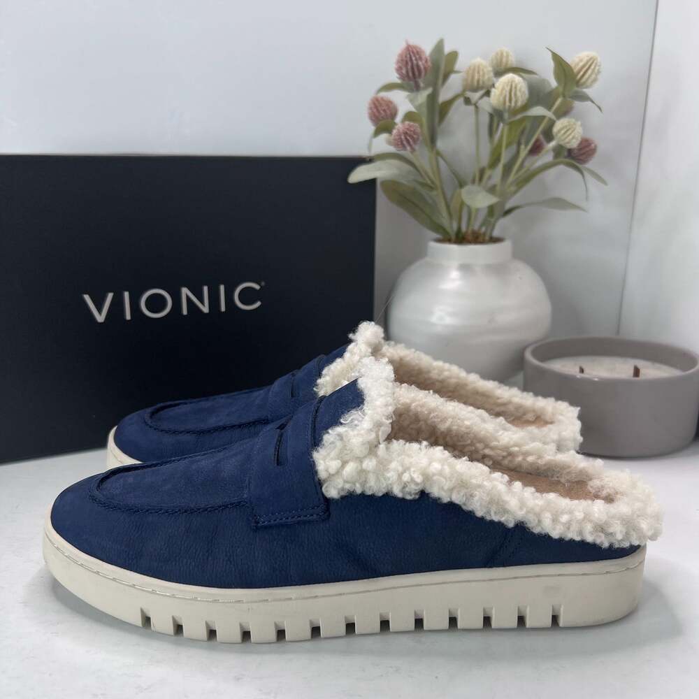 Vionic Uptown Mule Faux Shearling Lined Slip On Shoes Peacoat Blue Womens 9M